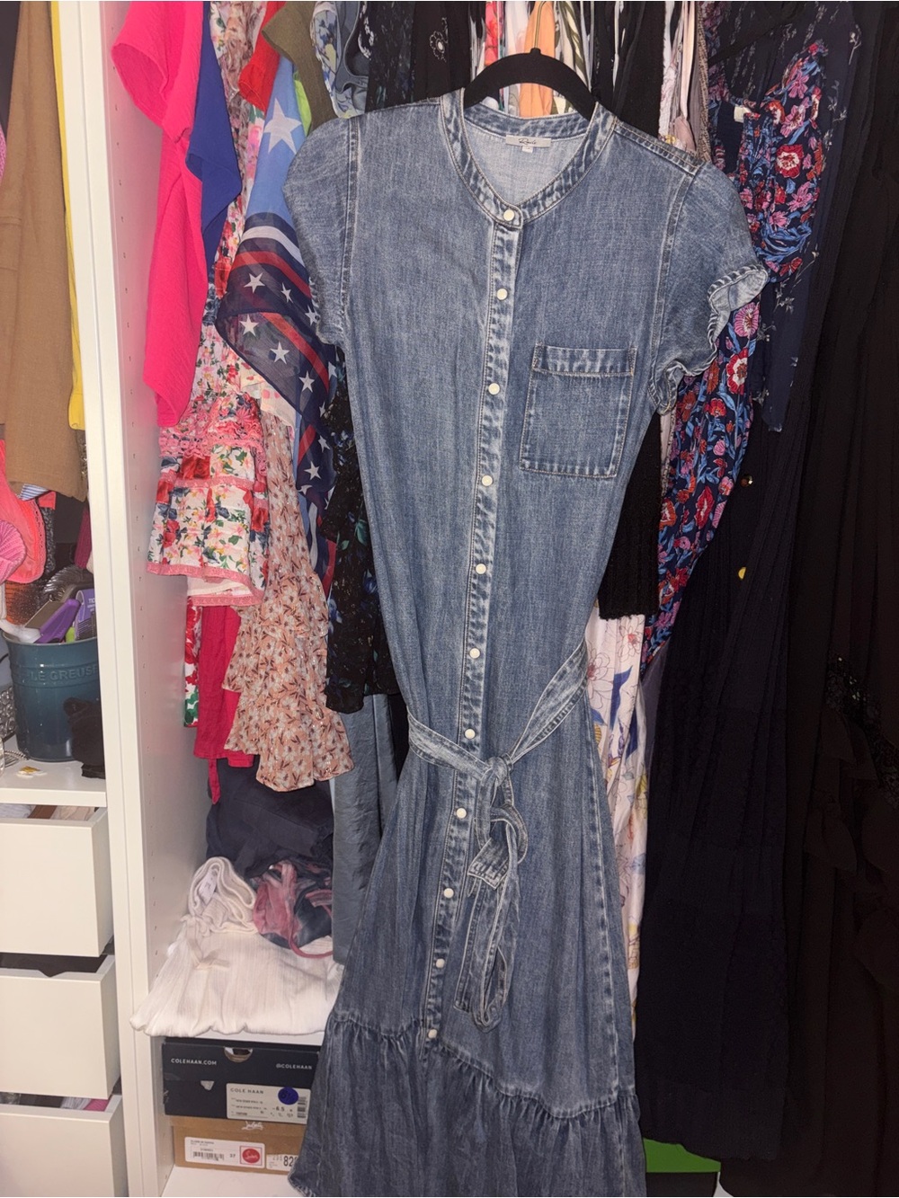 Rails Kahlo Faded Indigo TENCEL Denim Belted Midi Dress Size XS - Picture 2 of 4